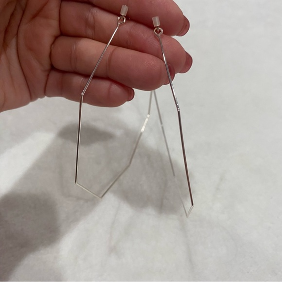 FOREVER 21 Large Thin Silver Octagon Dangly Dangle Hoop Earrings - Picture 6 of 7